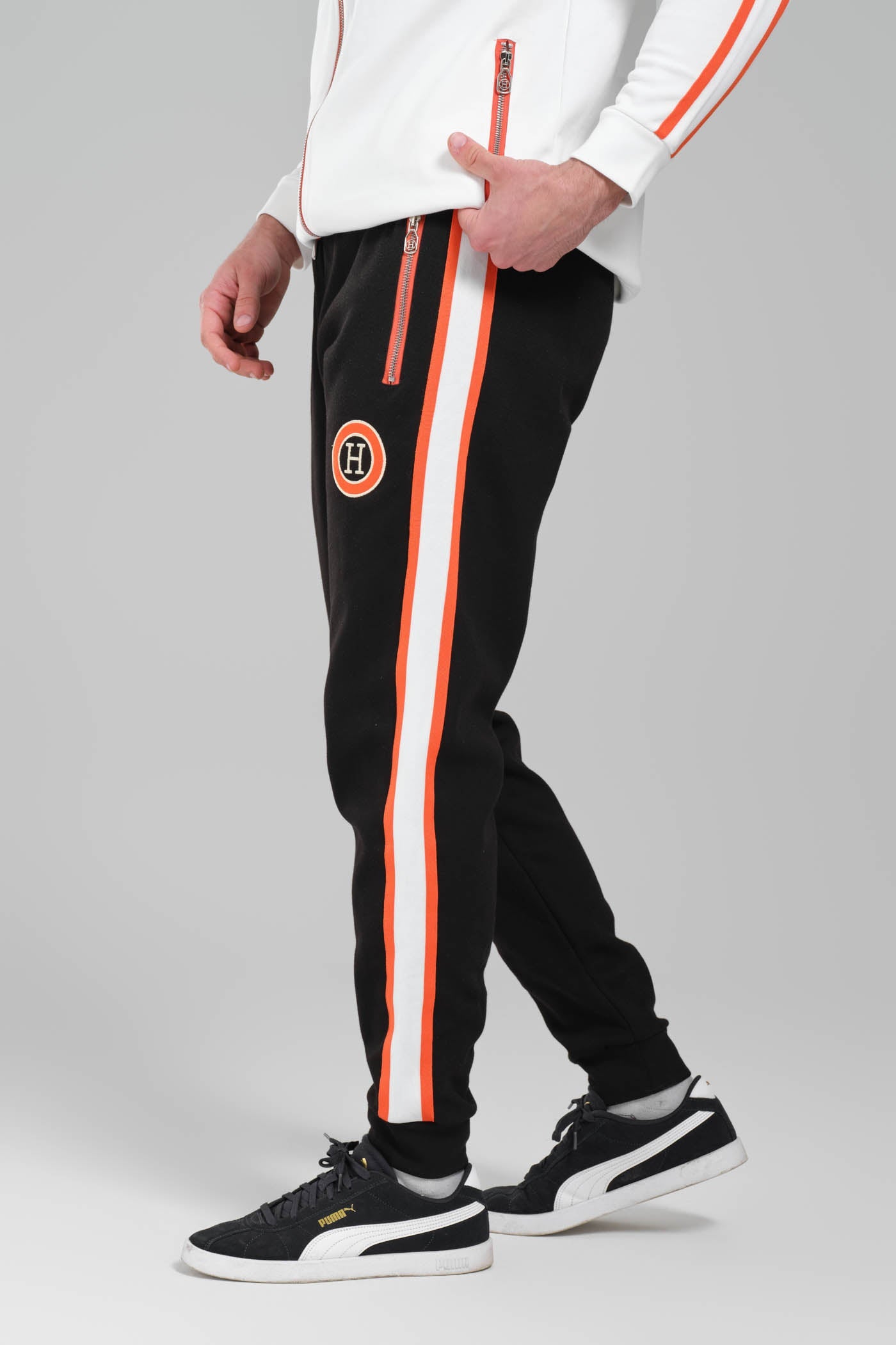 Hermes White and Black Contrast Tracksuit with Orange Accents