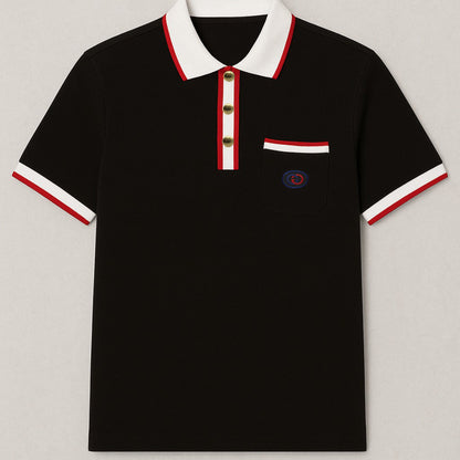 Gucci Black Polo Shirt with Web Trim and Chest Pocket