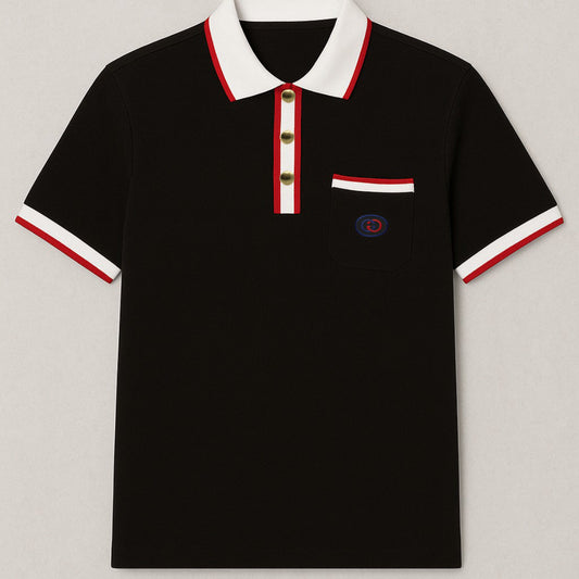 Gucci Black Polo Shirt with Web Trim and Chest Pocket