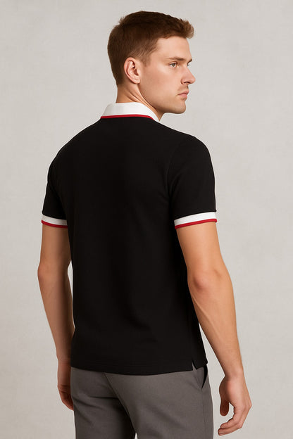 Gucci Black Polo Shirt with Web Trim and Chest Pocket