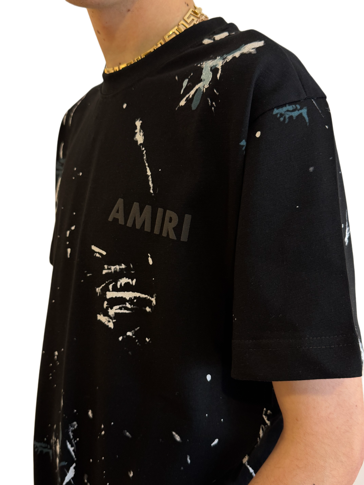 Black Tie Dye Splatter Print T-Shirt