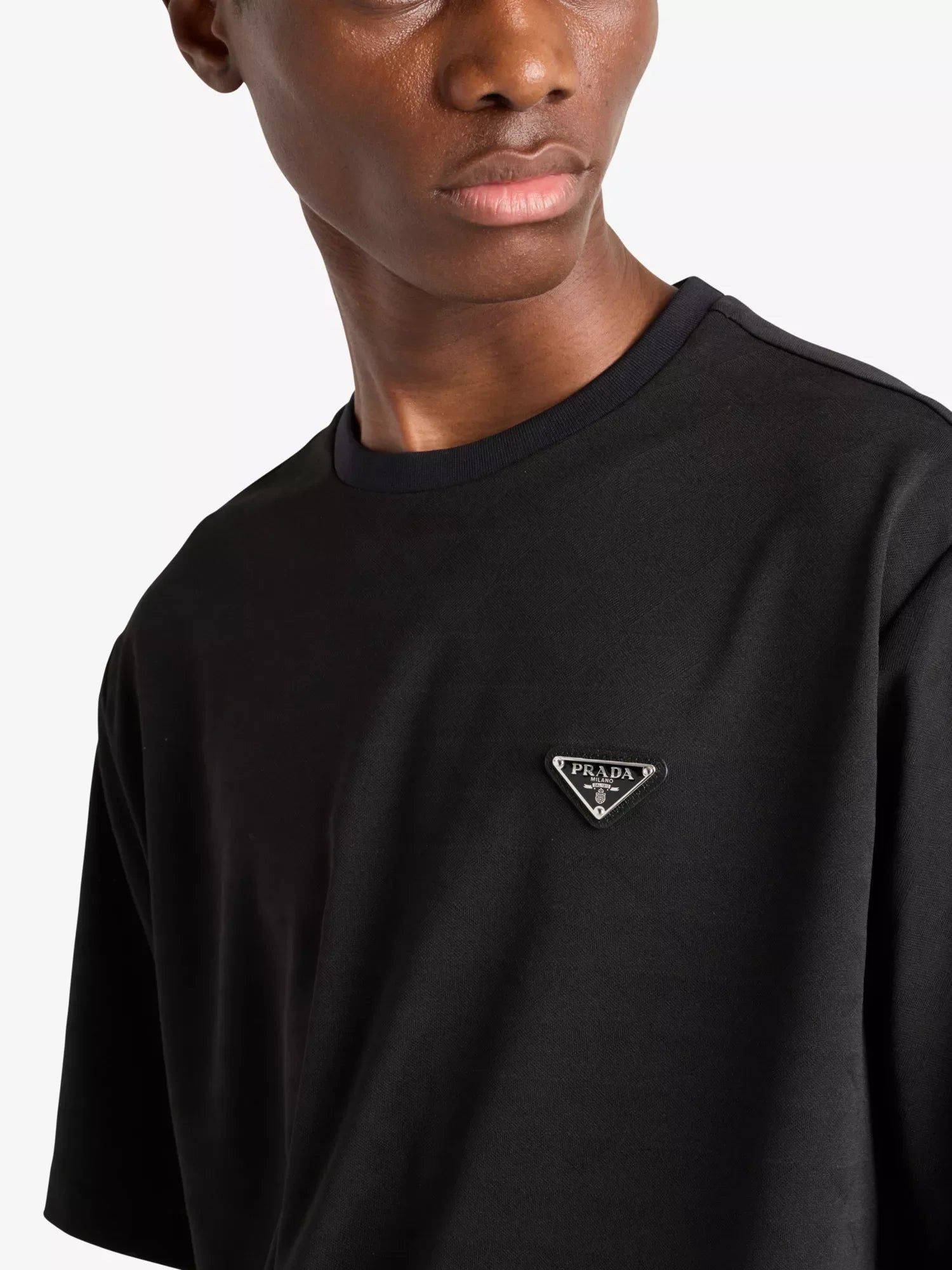 Prada Plaque Oversized Fit Polyester T-shirt - Black