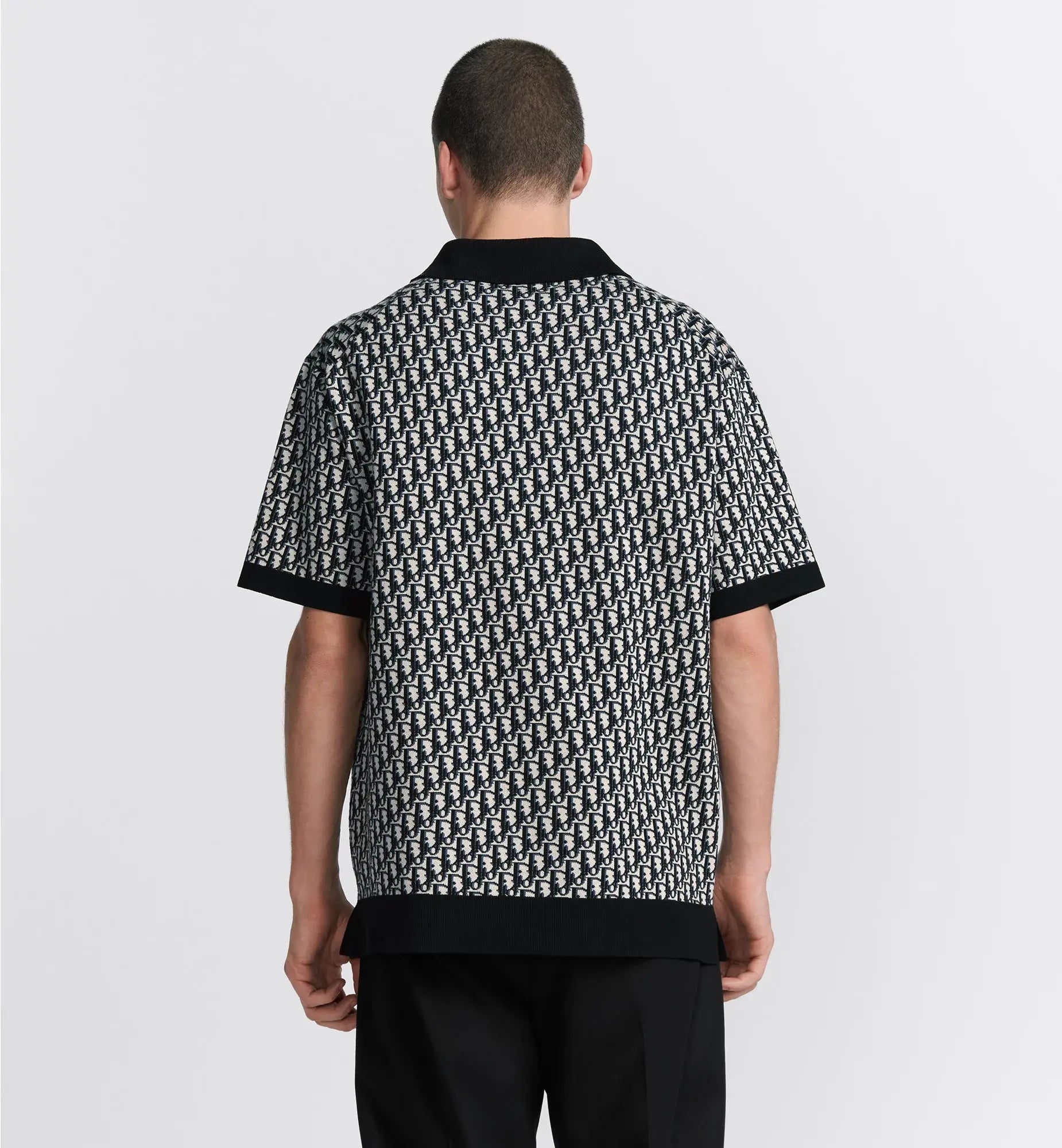 Dior Oblique Polo Shirt.Beige, Blue and Black Cotton Jacquard.