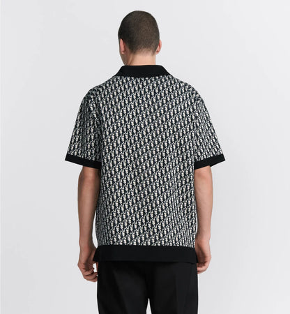 Dior Oblique Polo Shirt.Beige, Blue and Black Cotton Jacquard.