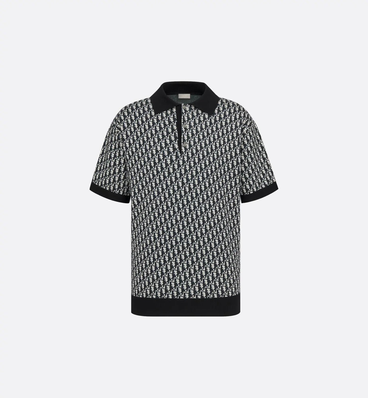 Dior Oblique Polo Shirt.Beige, Blue and Black Cotton Jacquard.
