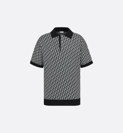 Dior Oblique Polo Shirt.Beige, Blue and Black Cotton Jacquard.